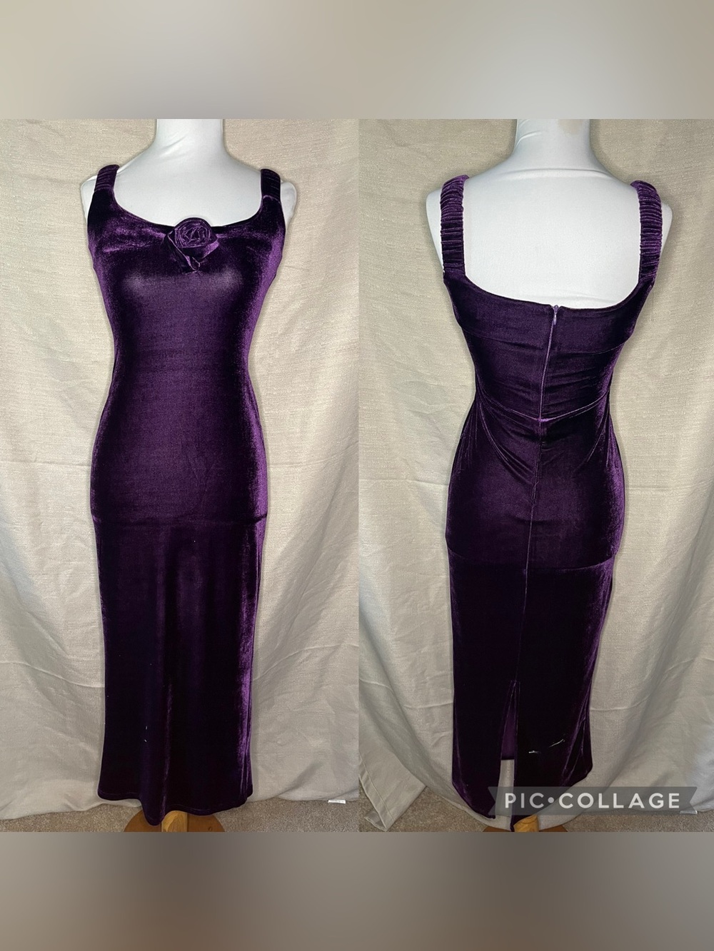At Ease Purple Velvet Maxi Dress with Rose Accent